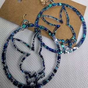 Blue Glitter Hoop Earrings